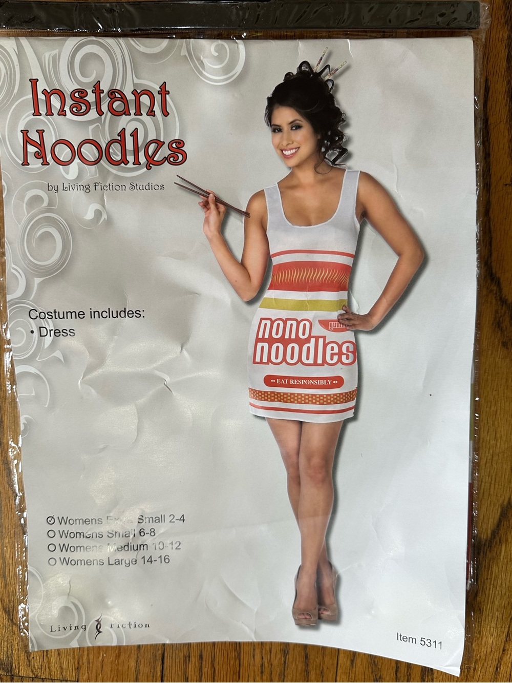 Halloween Women’s Costume Instant Noodles  Dress- White with Red & Orange Accent